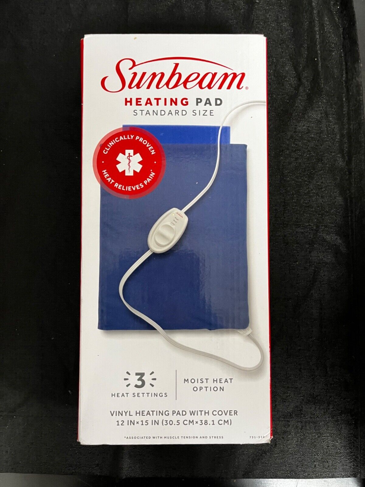 Sunbeam Heating Pad With 3 Heat Settings, 12" x 15" Blue Frost Unused