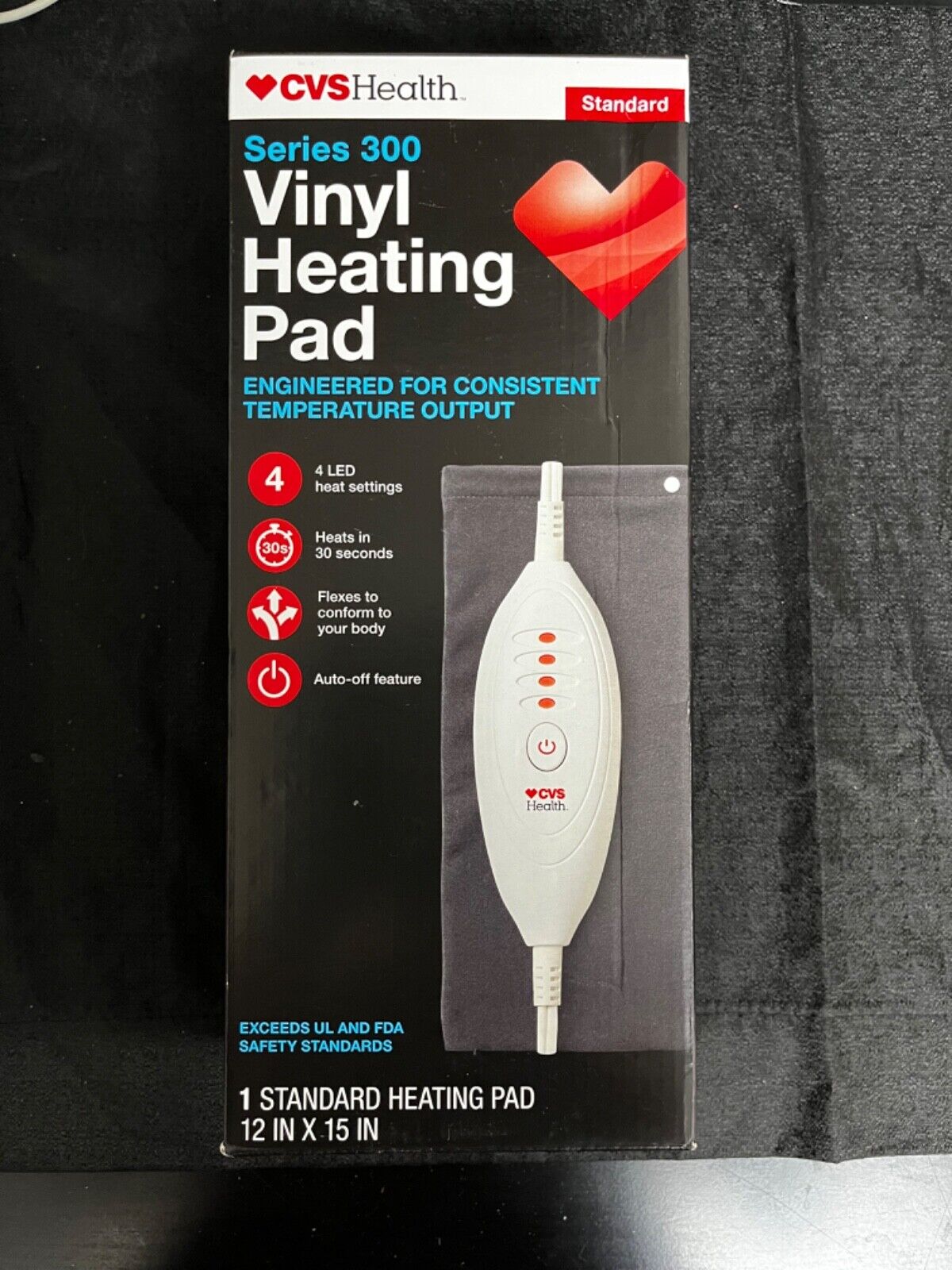 Series 300 Vinyl Heating Pad For Pain Relief LED 4 Settings 12"x15" Standard New