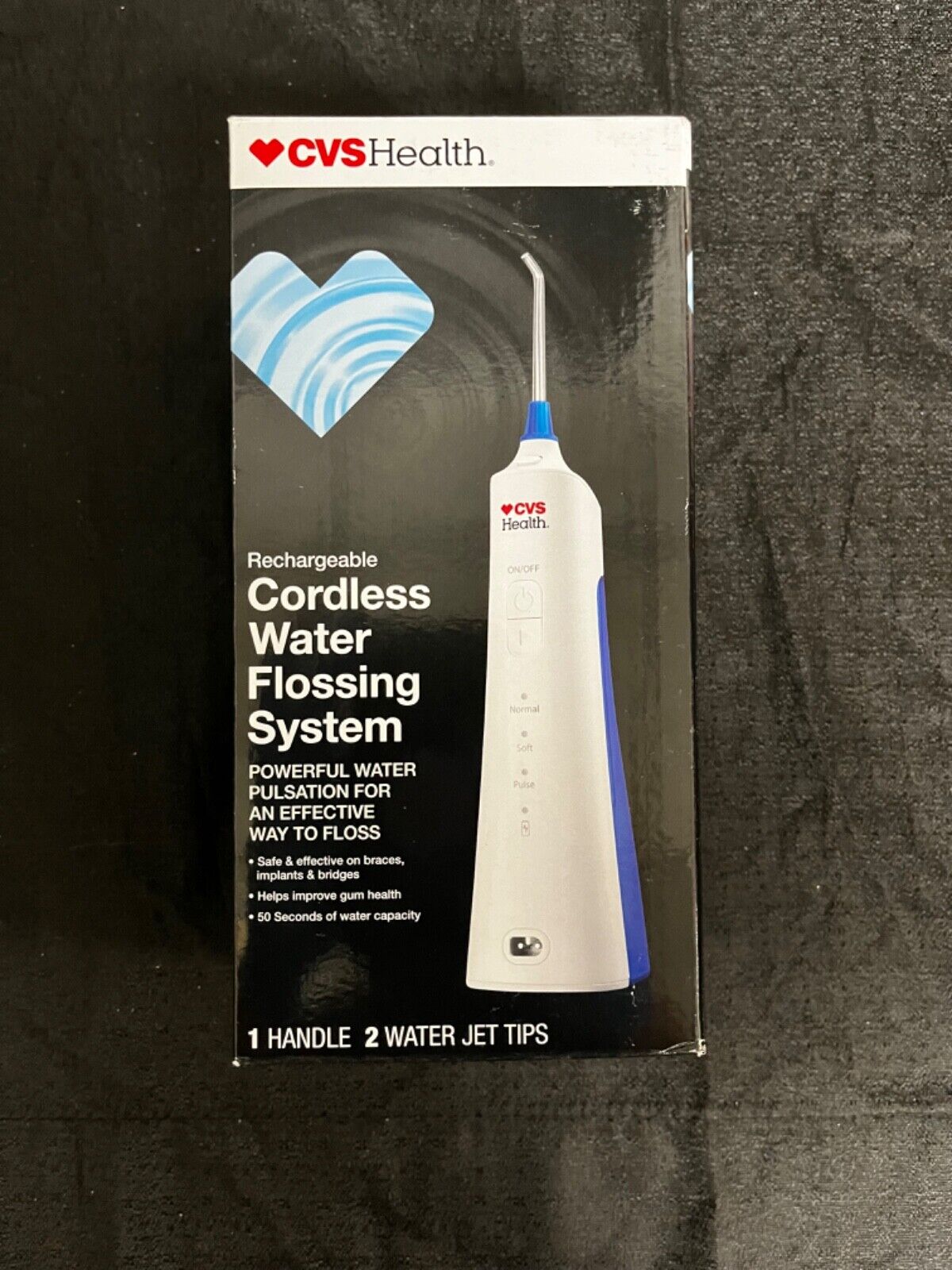 CVS Health Rechargeable Cordless Water Flossing System, features water jet actio