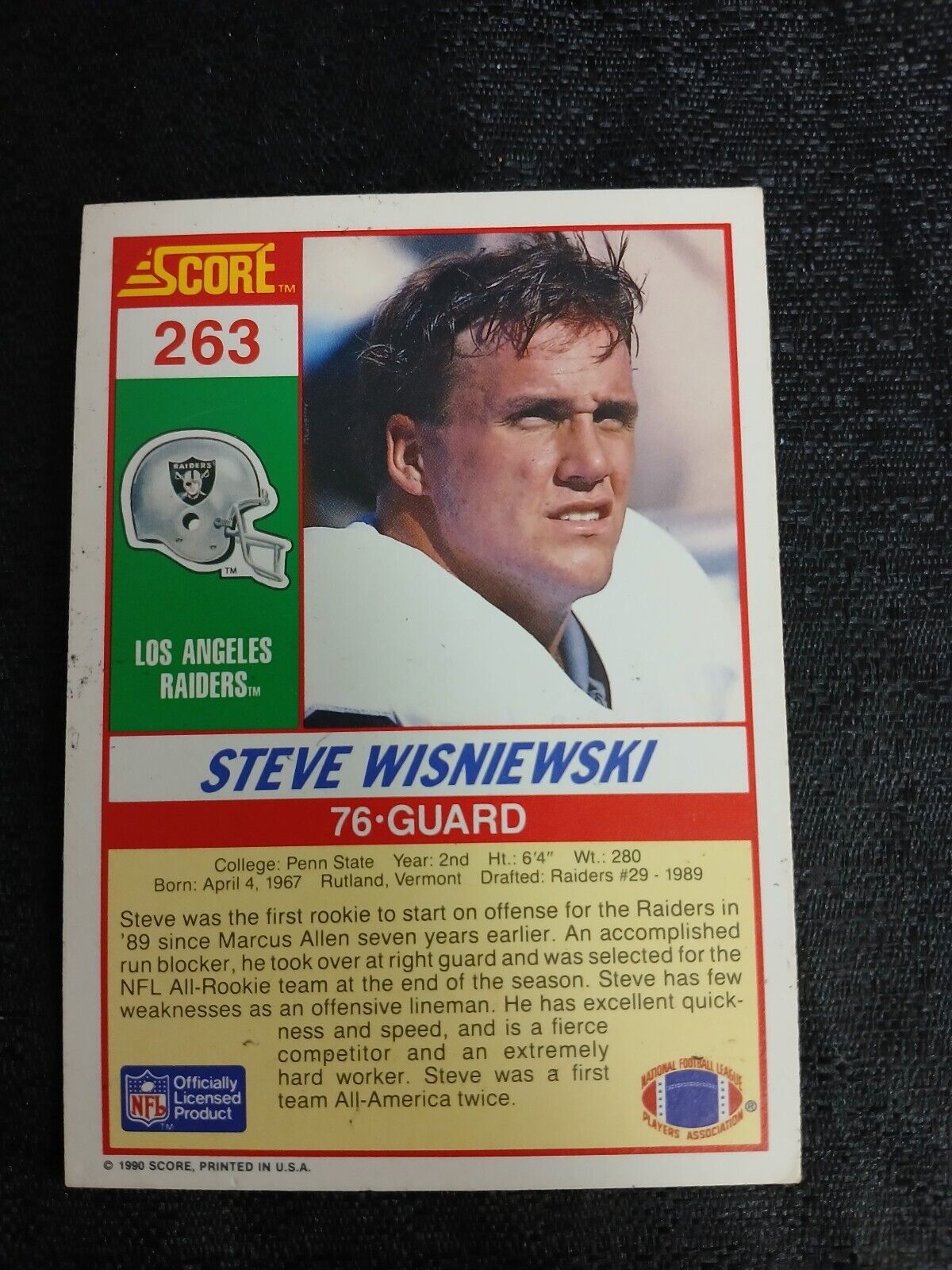 Steve Wisniewski Los Angeles Raiders #76 Score Trading card #263