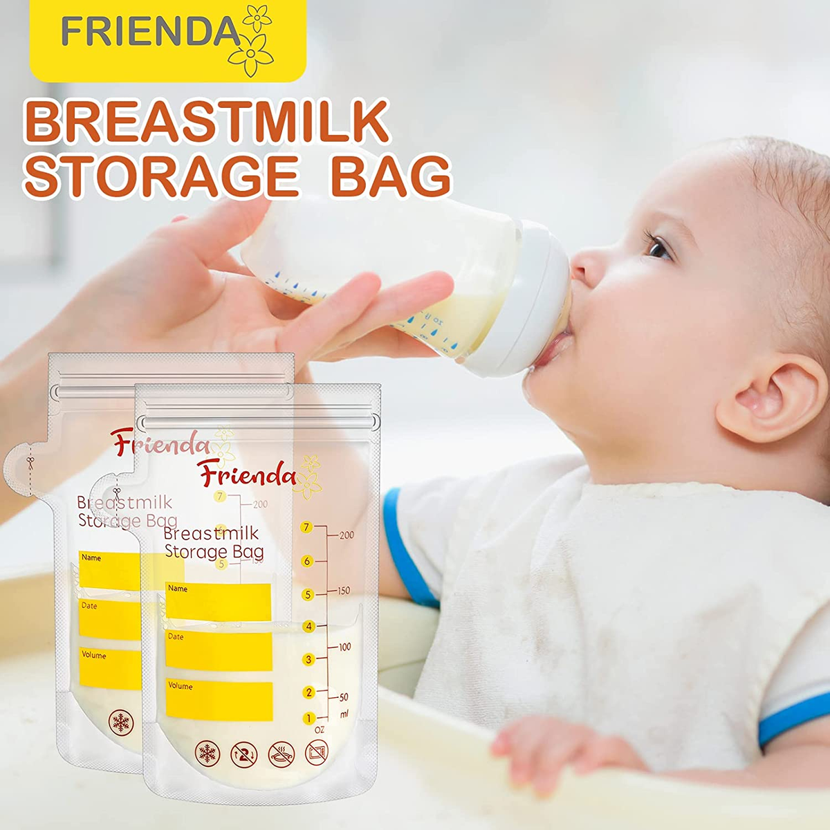 FRIENDA 400 Count Breastmilk Storage Bags 7 Oz Breast Milk Storage Bag 