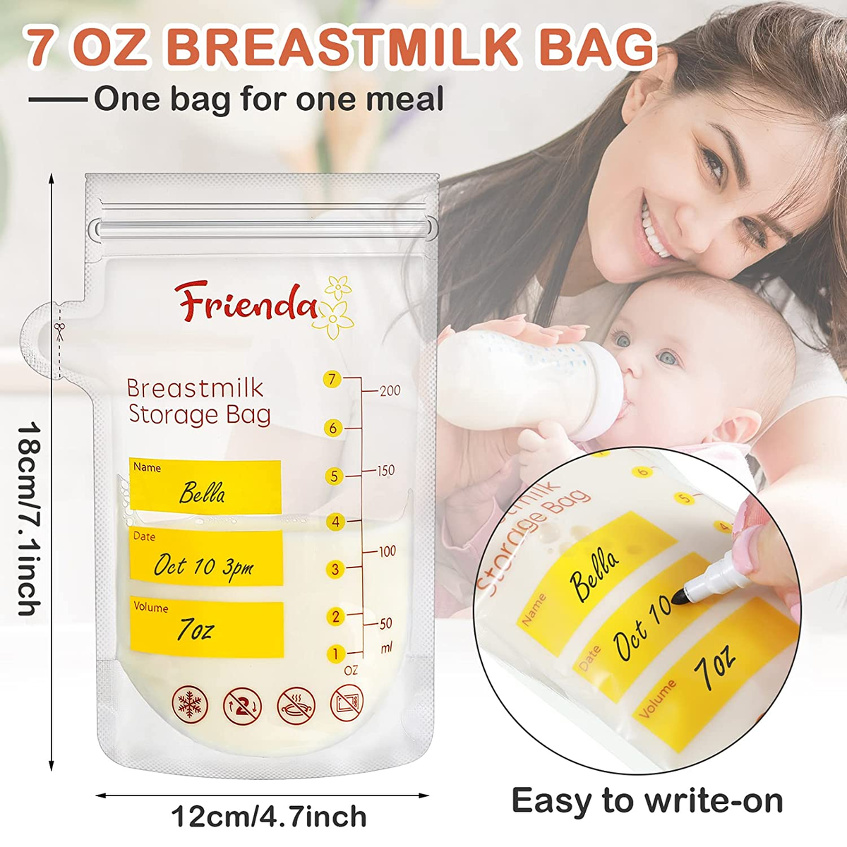 FRIENDA 400 Count Breastmilk Storage Bags 7 Oz Breast Milk Storage Bag 